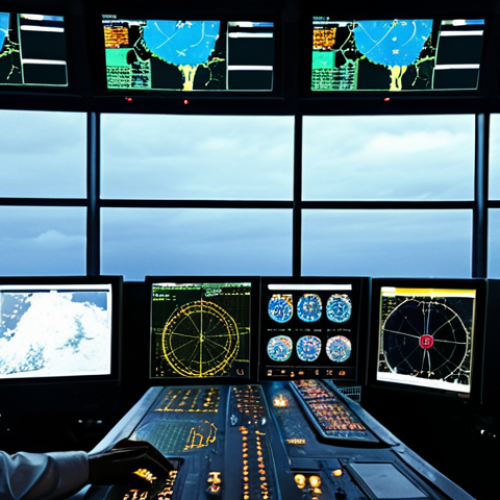 Home 24 **A focused flight operations manager (male or female, 40s-50s) in a dimly lit, high-tech control room. Multiple large, glowing screens surround them, displaying intricate real-time global flight paths, dynamic weather radar, and complex data visualizations. Their expression is one of calm concentration and deep responsibility, reflecting the immense pressure and expertise required. The atmosphere is quiet yet intense, with subtle ambient light emanating from the displays. A distant silhouette of an airplane taking off or landing might be visible through a large window.**