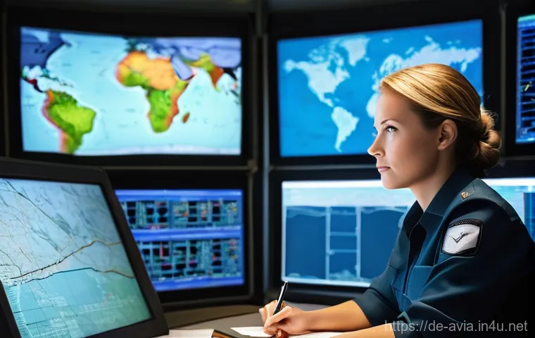 항공운항관리사 시험 실기 난이도 - **Prompt:** A highly focused flight operations officer, male or female, in their late 20s to early 4...