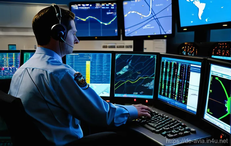항공운항관리사 시험 실기 난이도 - **Prompt:** A highly focused flight operations officer, male or female, in their late 20s to early 4...