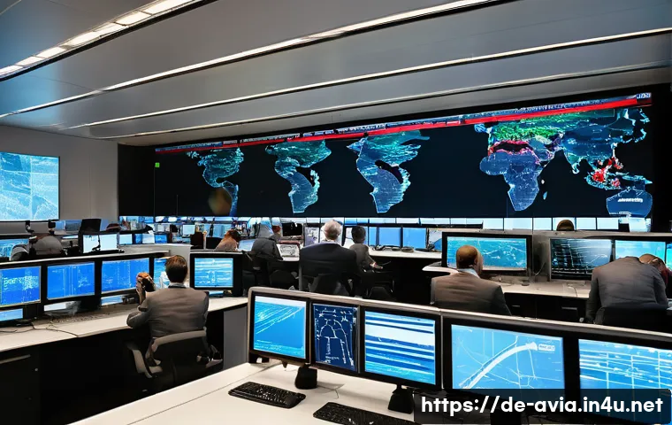 항공운항관리사와 항공사 규정 - A modern air traffic control center in Germany, showing a diverse team of flight traffic managers co...