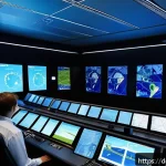 Home 20 항공운항관리사와 항공 인프라 - A highly detailed digital air traffic control center in Germany, showcasing multiple large high-reso...