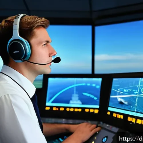 Home 17 항공운항관리사 자격증 후기 - A highly detailed scene inside a busy European airport control tower during daytime, featuring a you...