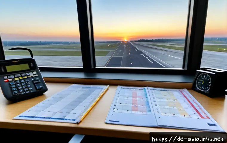 Home 17 항공운항관리사 시험 날짜 및 일정 - Photorealistic aviation operations exam preparation scene in Germany, focused on a neatly organized ...